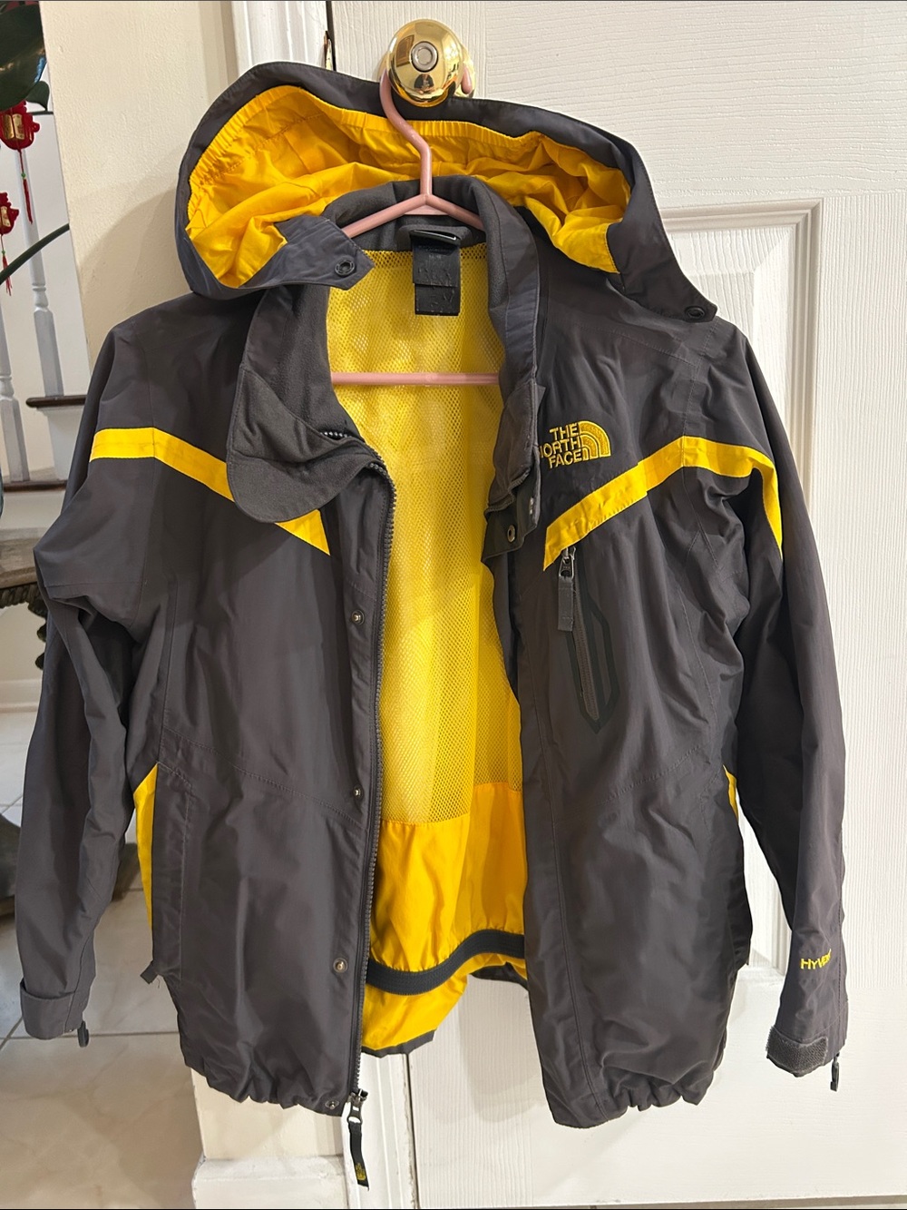 The North Face Kids' Hooded Raincoat in Charcoal and Yellow